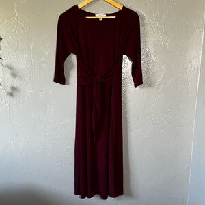 Wine color long dress size M women’s with sleeves and waist bow straps